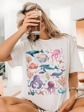Graphic Sea Animal Shir, Ocean Nature Shirt, Cute Beach Tee